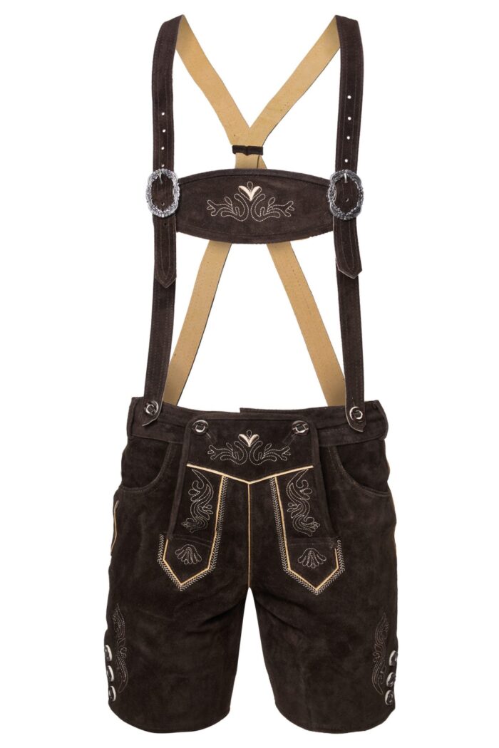 Handcrafted Trachten lederhosen in deep forest brown
