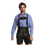 Handcrafted Trachten lederhosen in deep forest brown on man