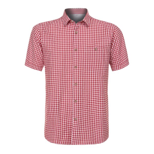 Short sleeve lederhosen shirt in red check pattern