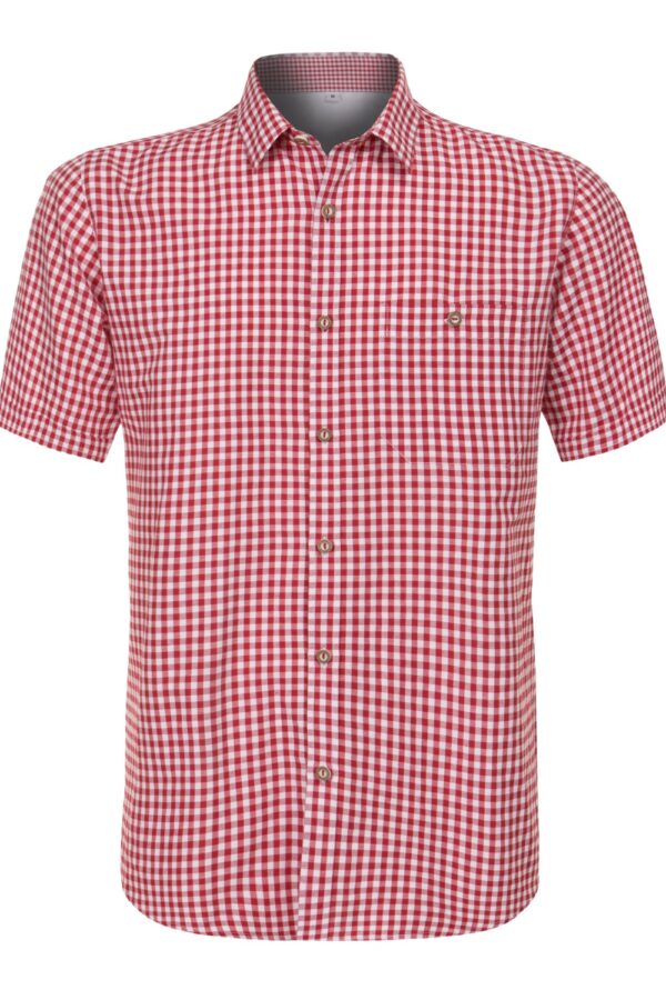 Short sleeve lederhosen shirt in red check pattern