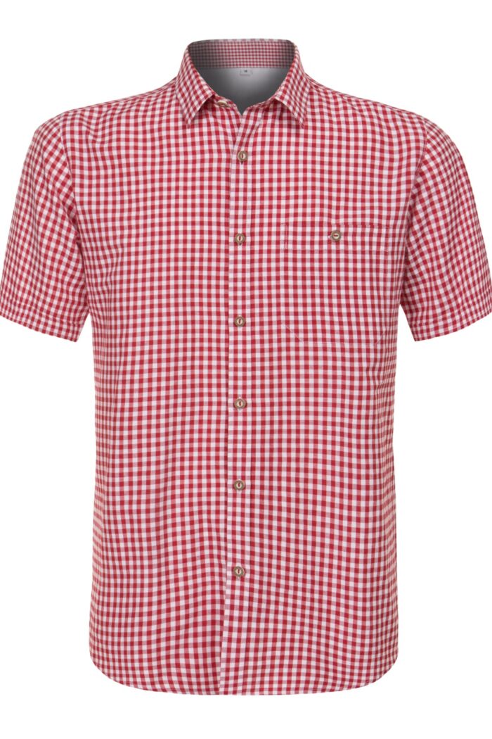 Short sleeve lederhosen shirt in red check pattern