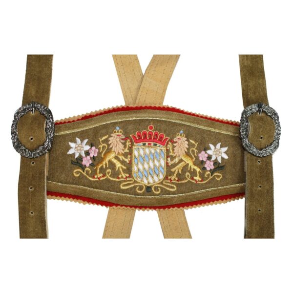 Detailed embroidery on Oktoberfest suspenders for lederhosen