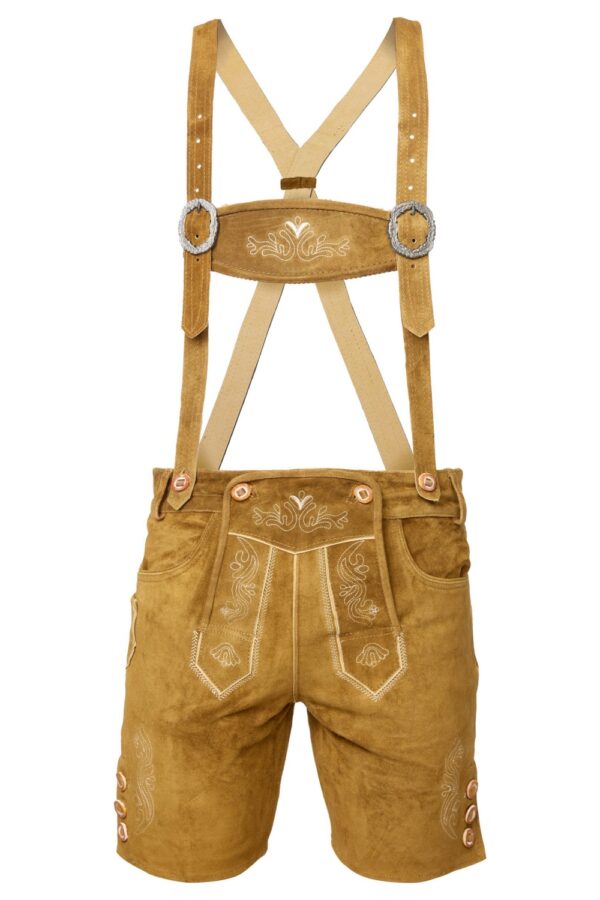 Premium tan suede men's lederhosen shorts with suspenders