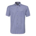 Short sleeve traditional men's Bavarian shirt in blue gingham