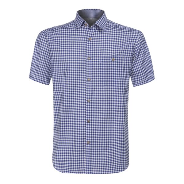 Short sleeve traditional men's Bavarian shirt in blue gingham