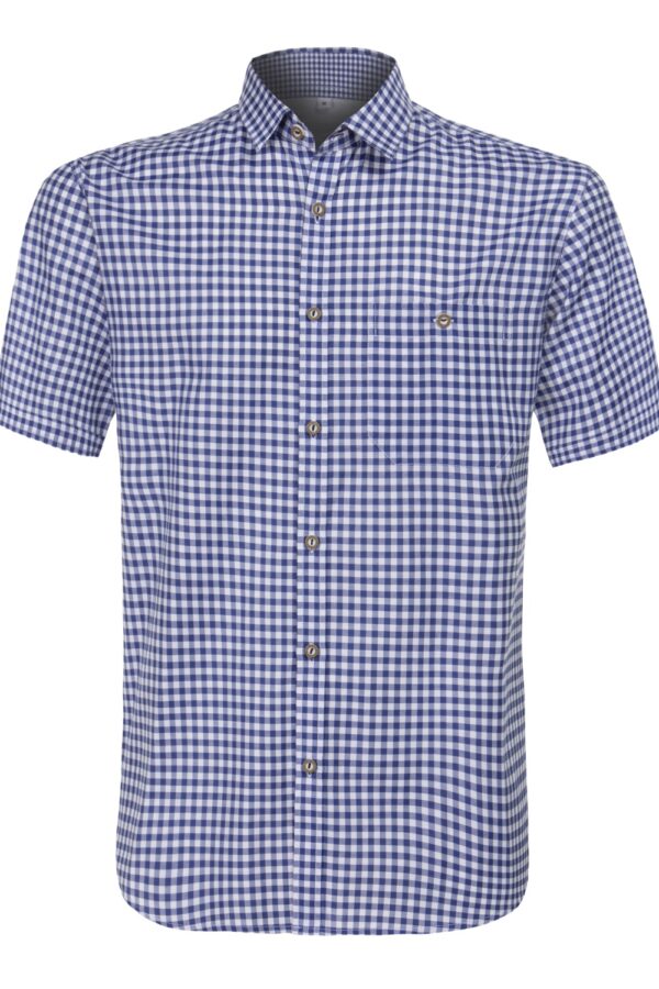 Short sleeve traditional men's Bavarian shirt in blue gingham