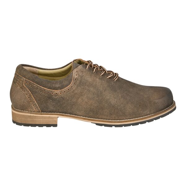 Side of Traditional German Haferl shoes in vintage brown