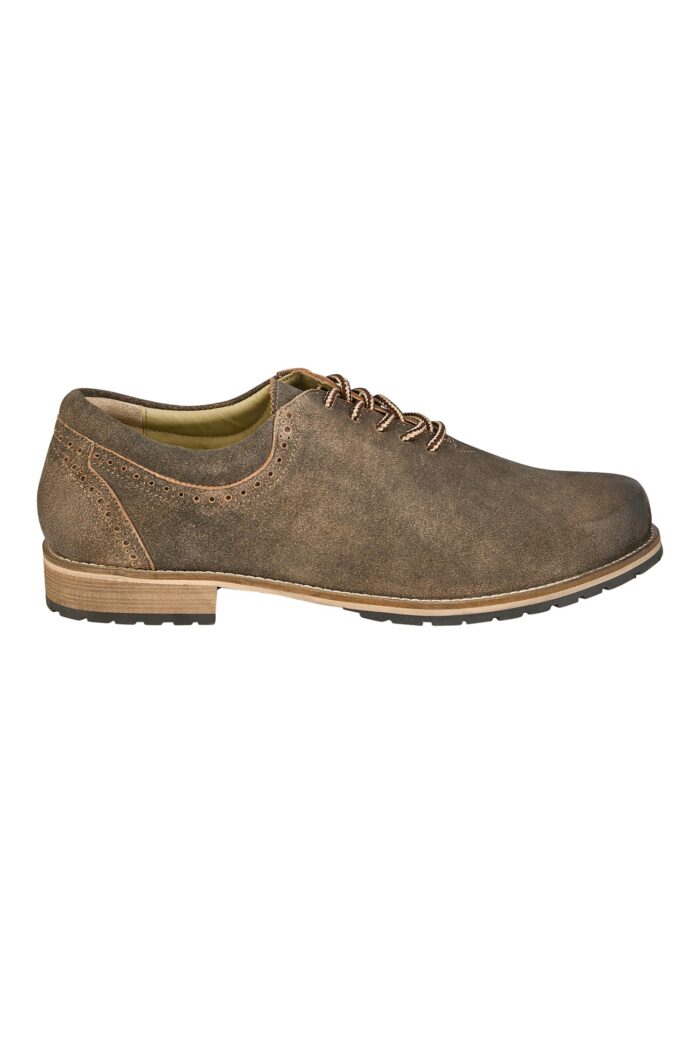 Side of Traditional German Haferl shoes in vintage brown