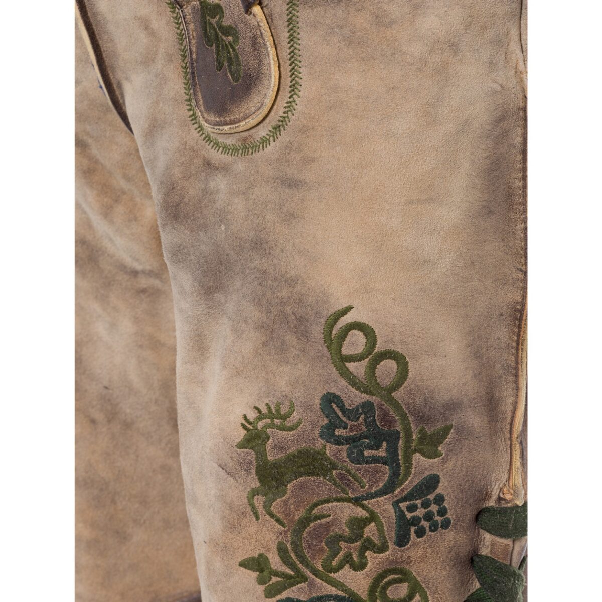 Antique Tan Lederhosen with Refined Forest Green Embroidery
