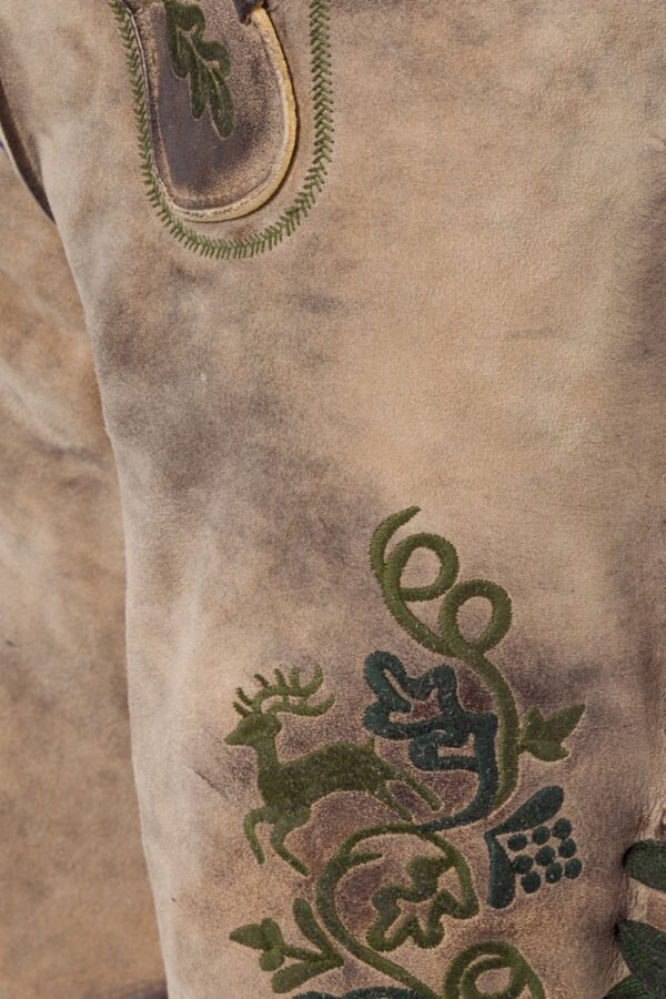 Antique Tan Lederhosen with Refined Forest Green Embroidery