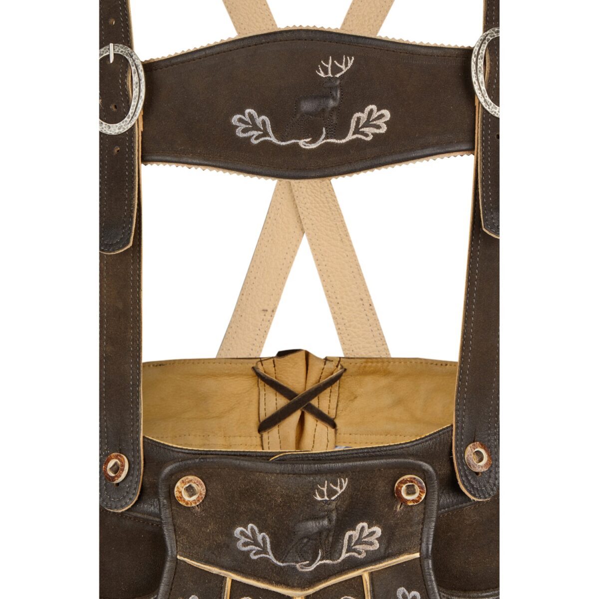 Luxury Rustic Brown Lederhosen with Traditional Stitch Embrioidery