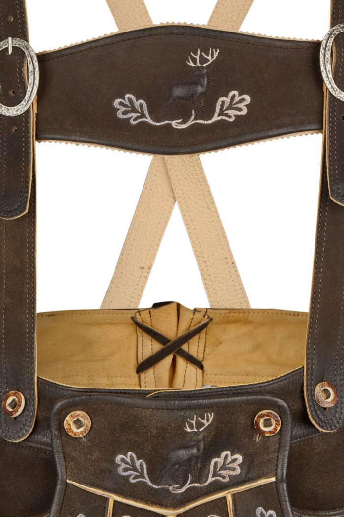 Luxury Rustic Brown Lederhosen with Traditional Stitch Embrioidery