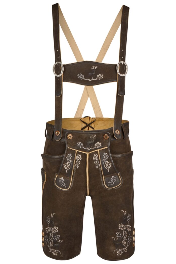 Luxury Rustic Brown Lederhosen with Traditional Stitch front