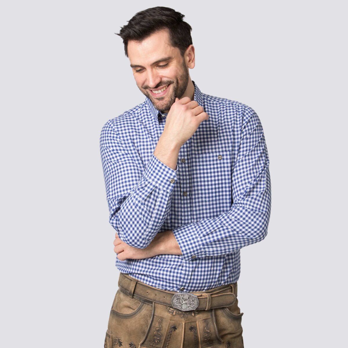 Oktoberfest Shirt Mens with Bold Blue Checkered front 2