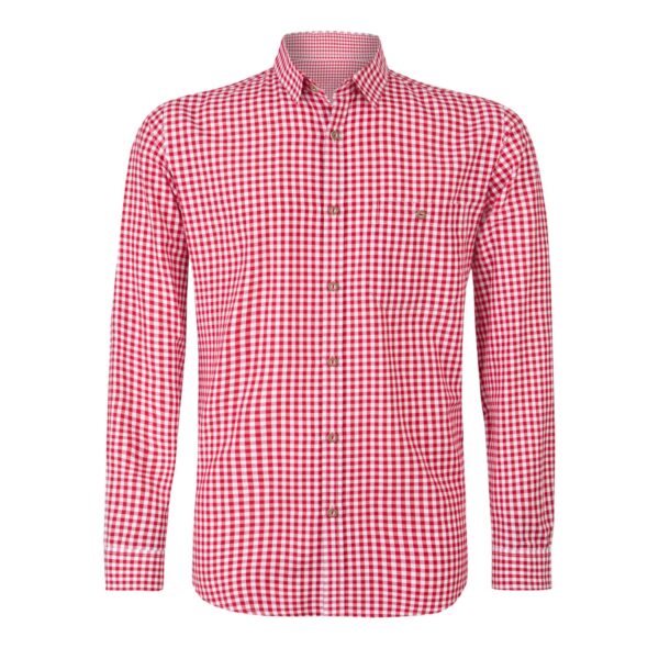 Vibrant Men's Trachten Shirt with Red Gingham