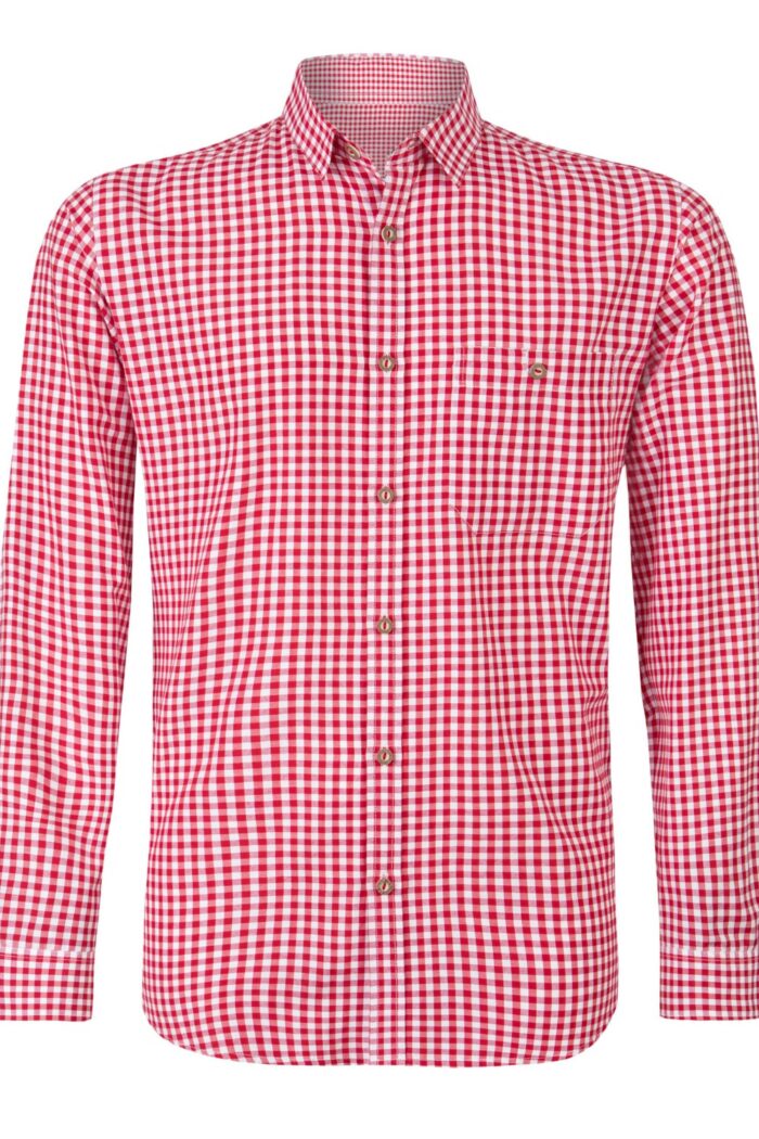 Vibrant Men's Trachten Shirt with Red Gingham