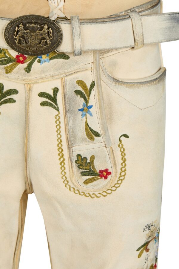 Alpine Beige Bavarian Lederhosen Men with Floral Design