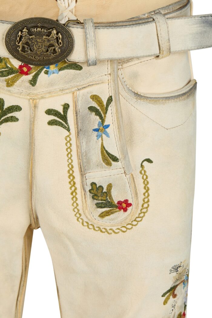 Alpine Beige Bavarian Lederhosen Men with Floral Design