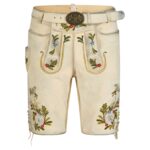 Alpine Beige Bavarian Lederhosen Men with Floral Design