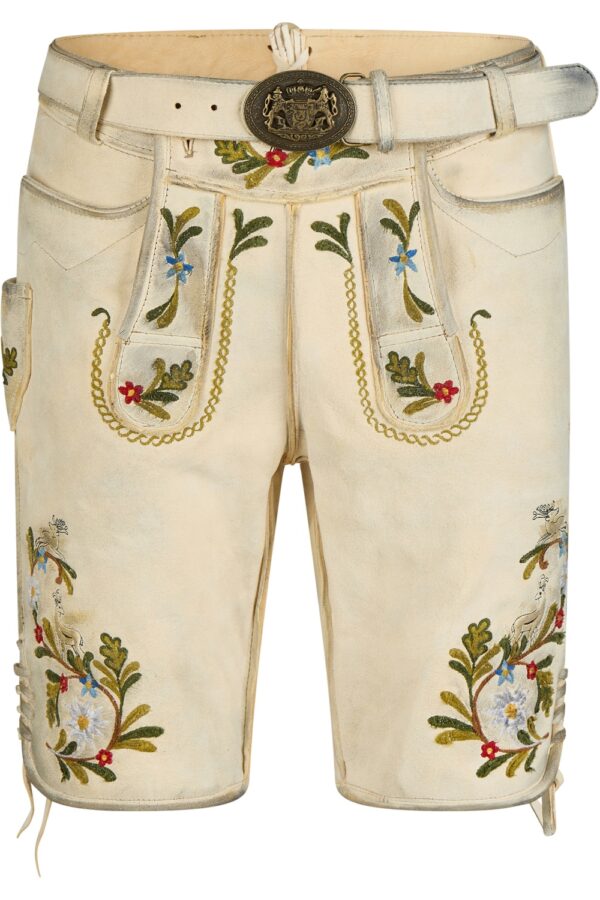 Alpine Beige Bavarian Lederhosen Men with Floral Design