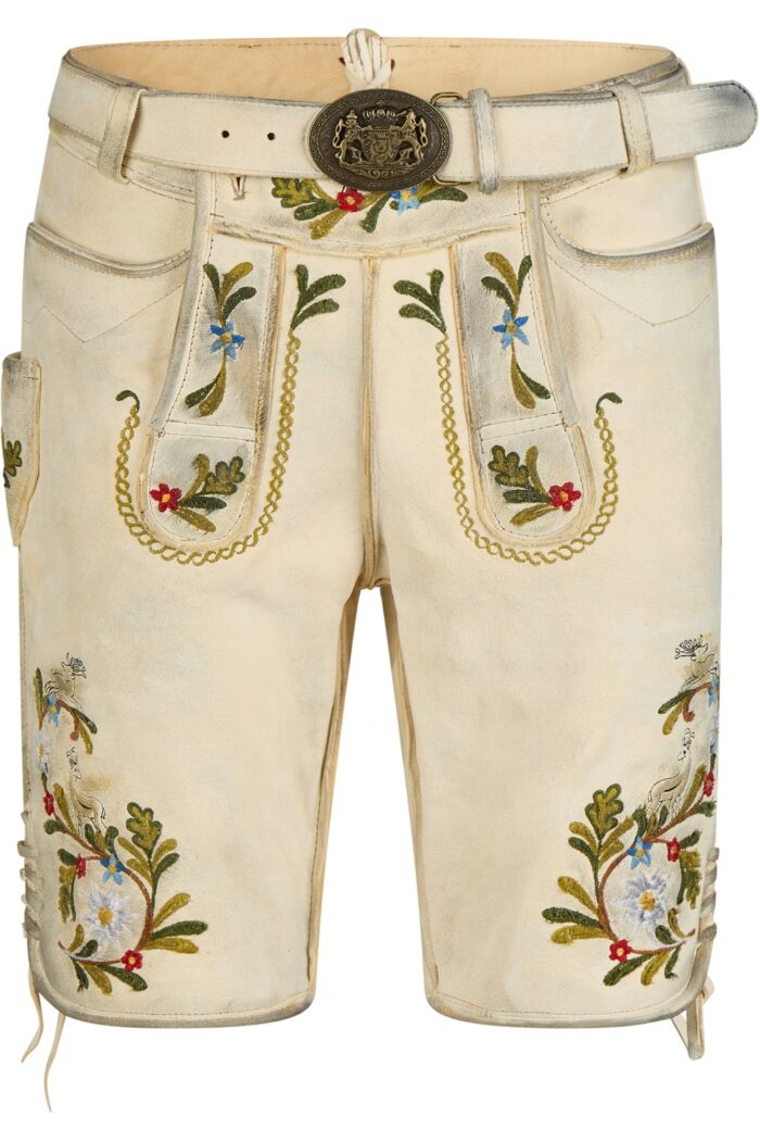 Alpine Beige Bavarian Lederhosen Men with Floral Design