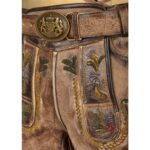 Classic Faded Brown Lederhosen Men with Embroidered Art Embroidery