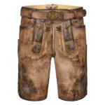 Classic Faded Brown Lederhosen Men with Embroidered Art Front