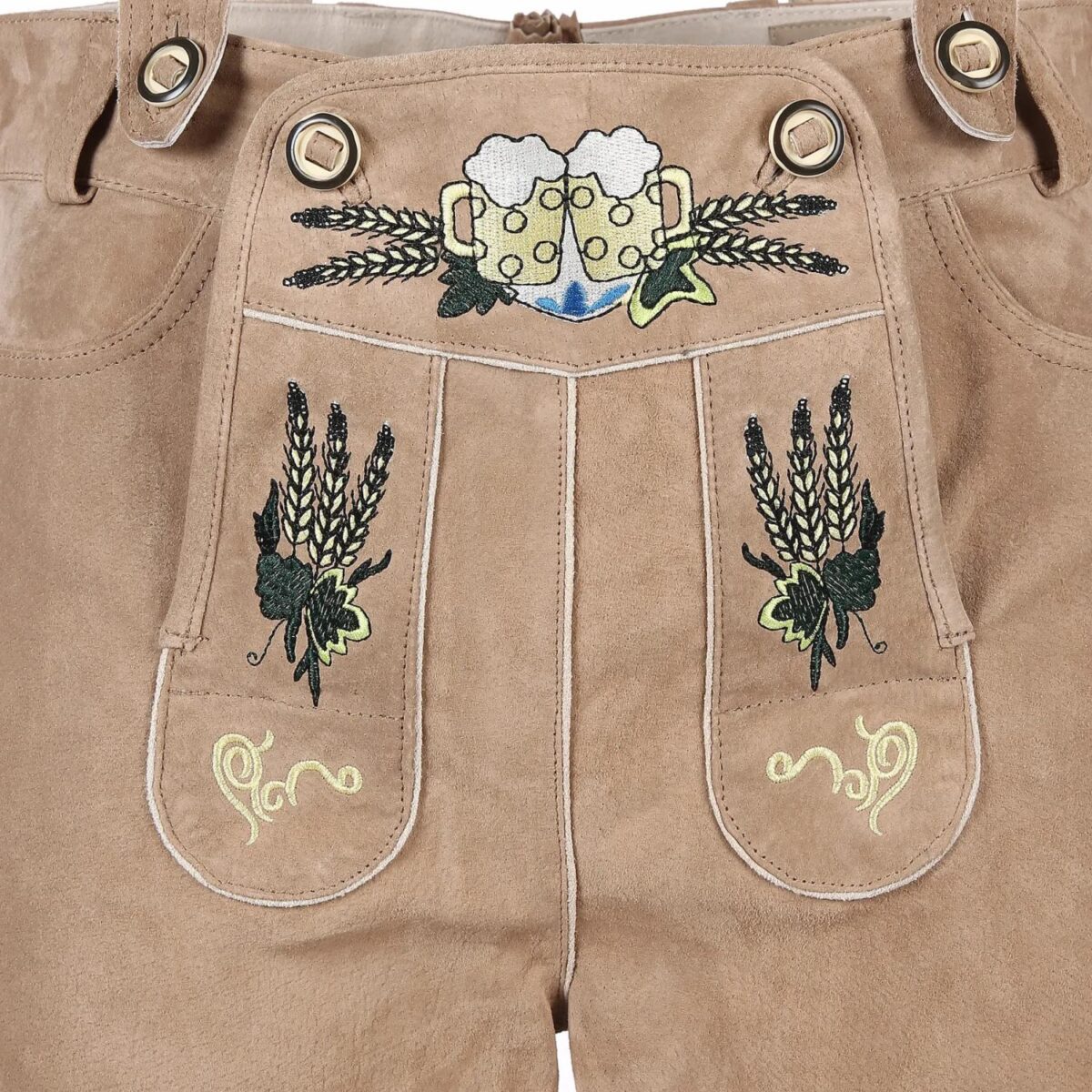 Lederhosen Men Classic Beige Traditional Outfit front embroidery