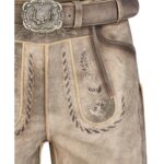 Traditional Lederhosen Ash Brown with Ornate Stitching Embroidery
