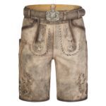 Traditional Lederhosen Ash Brown with Ornate Stitching Front