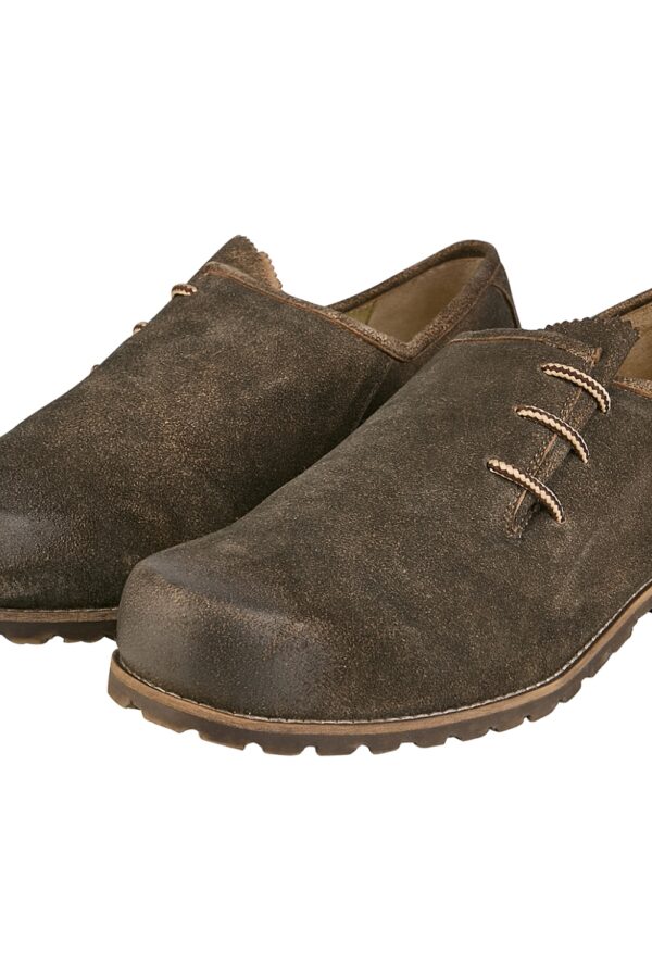 Rugged Brown Trachten Shoes with Alpine Rope Laces Side View Front