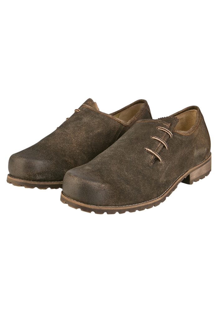 Rugged Brown Trachten Shoes with Alpine Rope Laces Side View Front