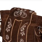 Traditional Dark Brown Suede Bag with Cream Floral Accents Embroidery