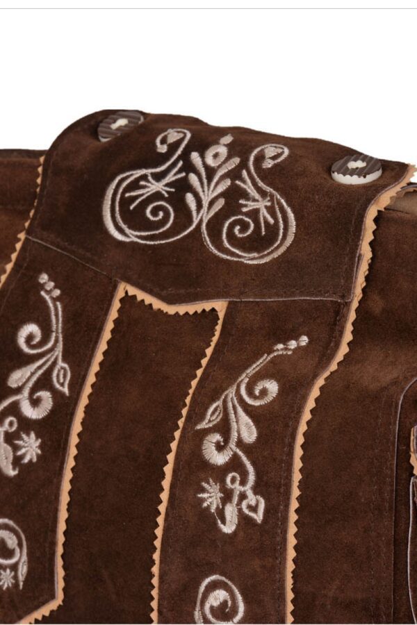 Traditional Dark Brown Suede Bag with Cream Floral Accents Embroidery