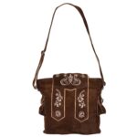 Traditional Dark Brown Suede Bag with Cream Floral Accents Front Full