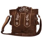 Traditional Dark Brown Suede Bag with Cream Floral Accents Front main image