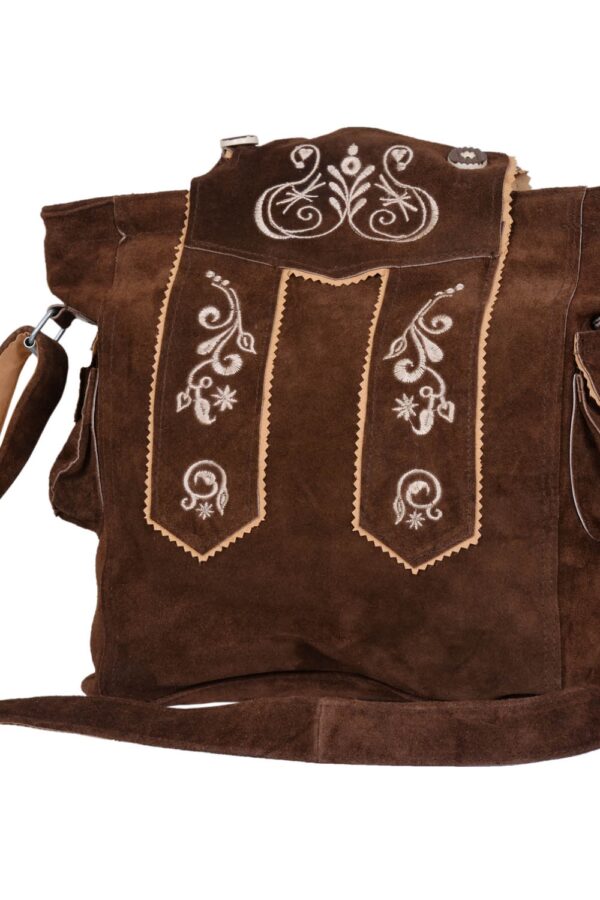 Traditional Dark Brown Suede Bag with Cream Floral Accents Front main image