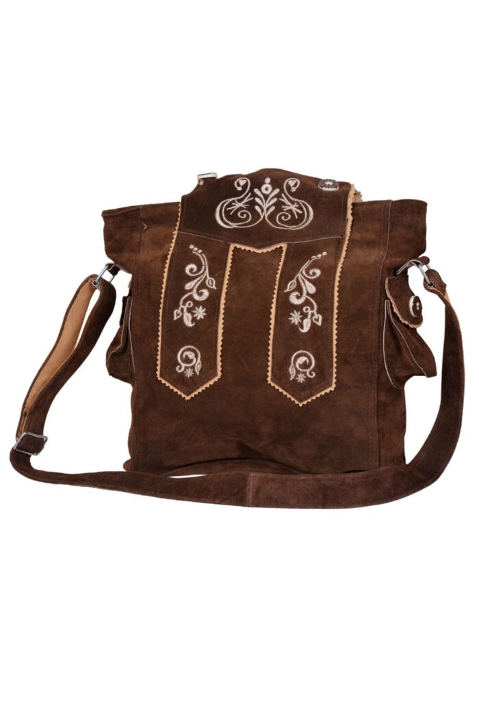 Traditional Dark Brown Suede Bag with Cream Floral Accents Front main image