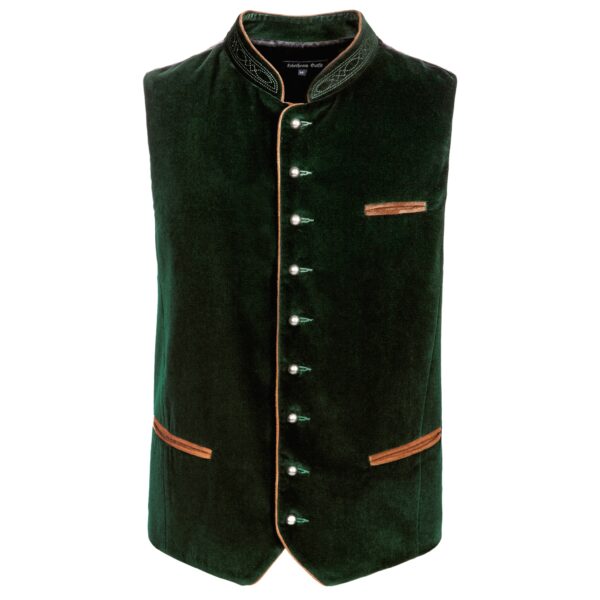Authentic Velvet Lederhosen Vest With Dark Green Charm Front