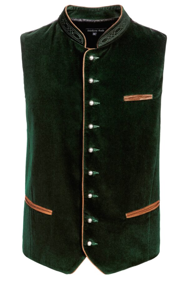 Authentic Velvet Lederhosen Vest With Dark Green Charm Front