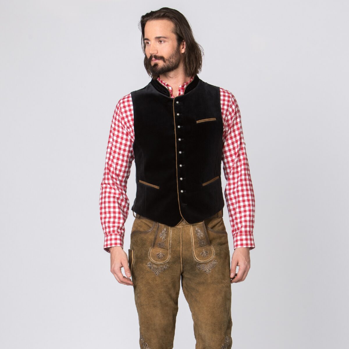 Heritage Black Bavarian Waistcoat for Men front 2