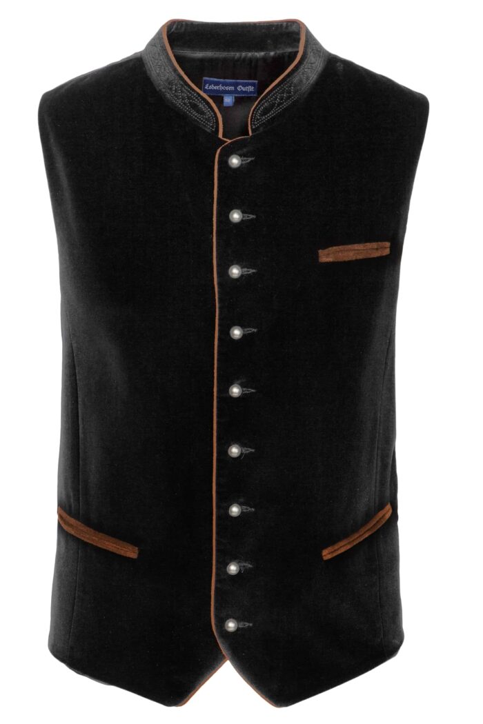 Heritage Black Bavarian Waistcoat for Men Front