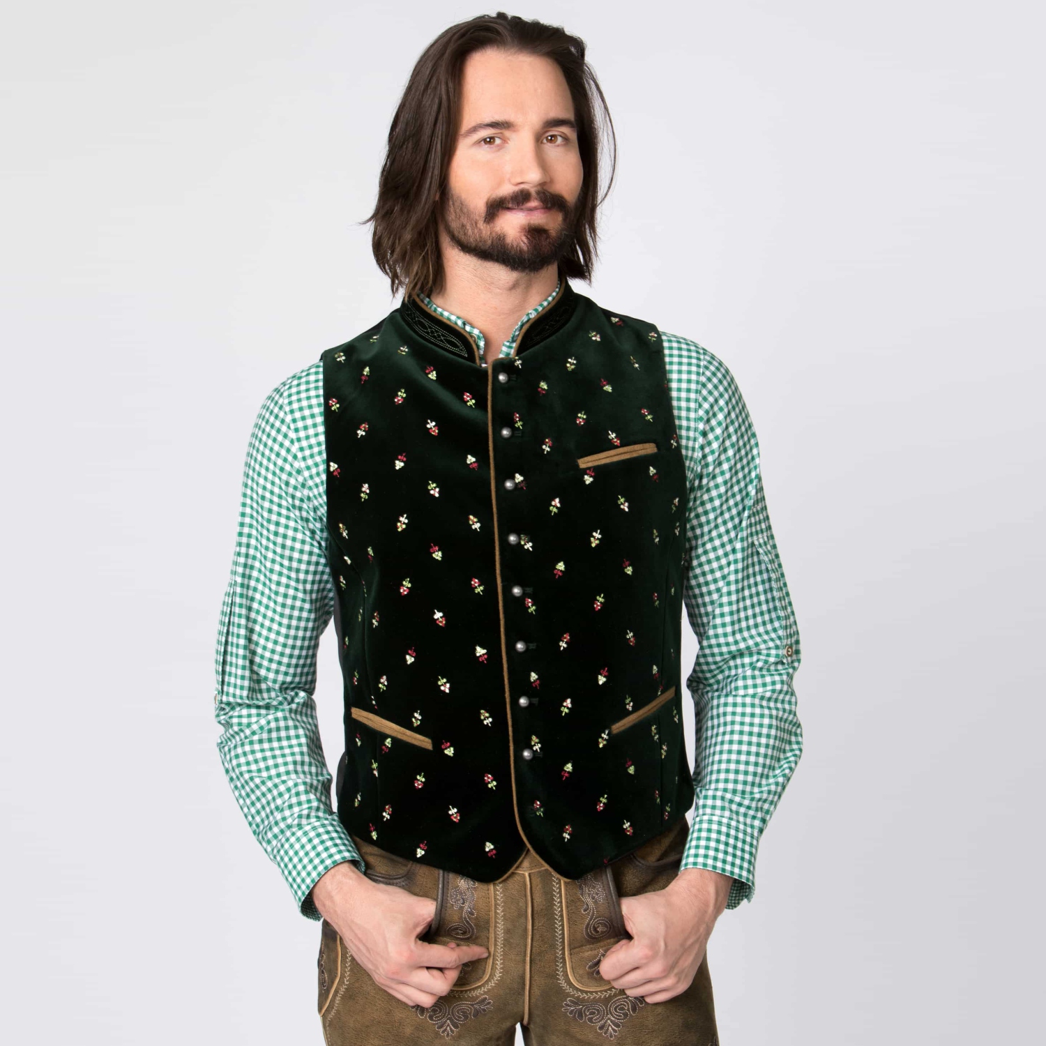 premium-dark-green-oktoberfest-vest-with-vibrant-embroidery-front Premium Dark Green Oktoberfest Vest Front