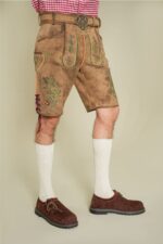 Men’s Alpine Meadow lederhosen side view styled on model