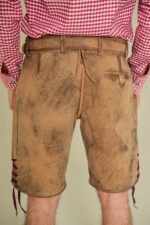 Back view of brown Alpine Meadow vintage lederhosen for men