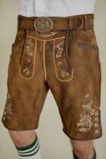 Front closeup of Chestnut Ridge Traditional Lederhosen with traditional belt