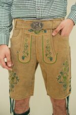 Front embroidery detail of Emerald Grove German Lederhosen