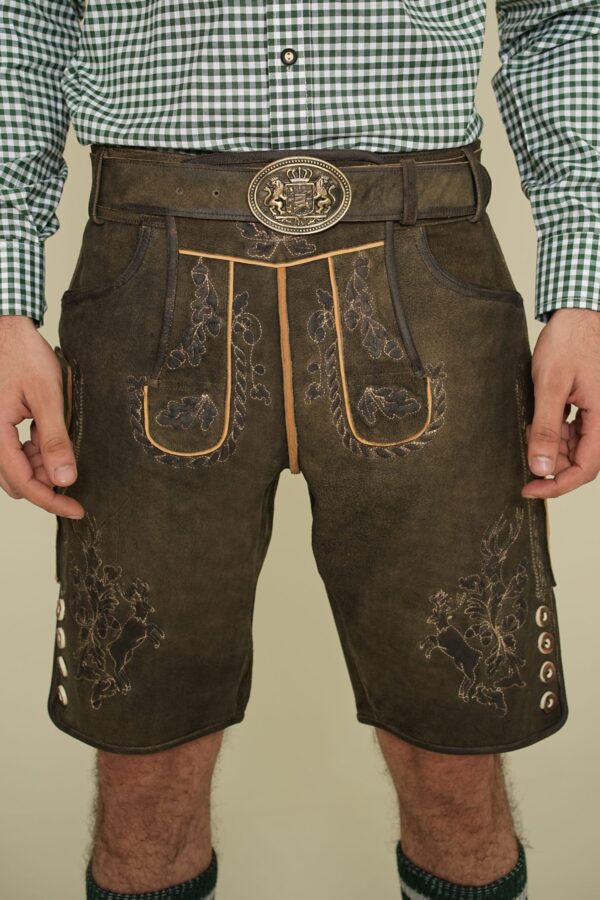Front embroidery detail of Hunter Forge Traditional Lederhosen