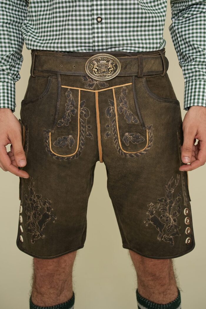 Front embroidery detail of Hunter Forge Traditional Lederhosen