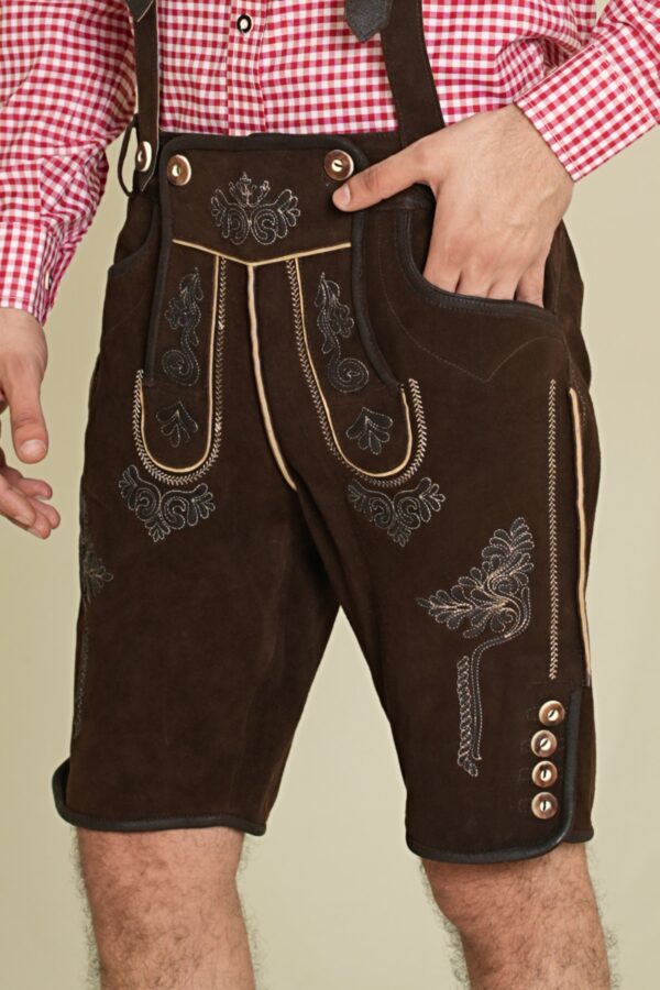 Closeup Tyrolean Dark Oak Classic Lederhosen